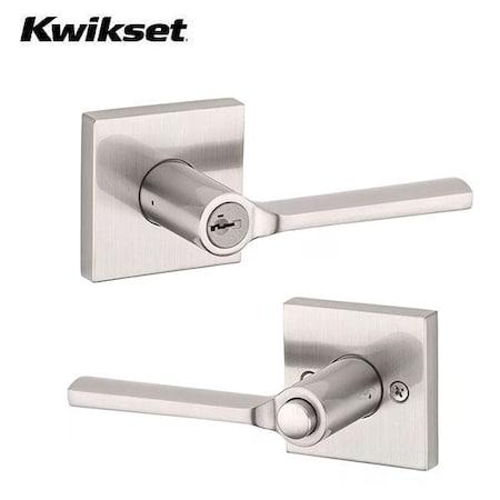 Kwikset Kwikset: Lisbon Entry Lever with Square Rose Satin Nickel / with SmartKey Technology KWS-156LSL-SQT-SMT-15